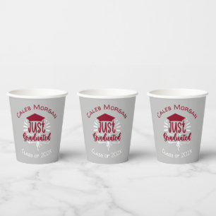 Just Graduated Red & White Personalised  Paper Cups