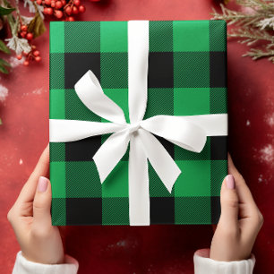 Just Green and Black Buffalo Plaid Christmas Wrapping Paper Sheet