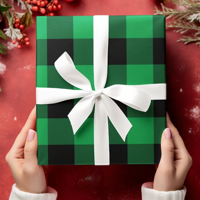 Just Green and Black Buffalo Plaid Christmas Wrapping Paper Sheet (Green and Black Buffalo Plaid Christmas Wrapping Paper Sheets)