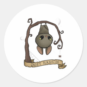 Just Hangin Halloween Cute Hanging Bat Spooky Ador Classic Round Sticker