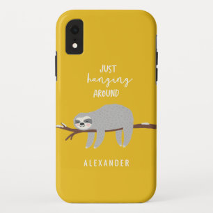 Just hanging around fun bright cartoon sloth Case-Mate iPhone case