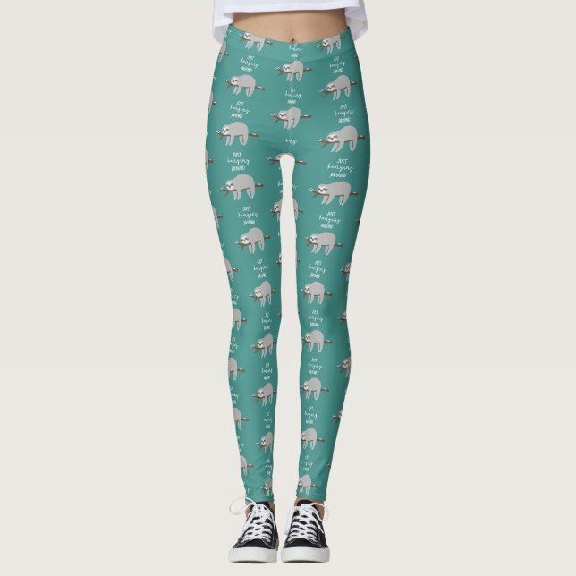 Just hanging around fun lazy sloth leggings (Front)