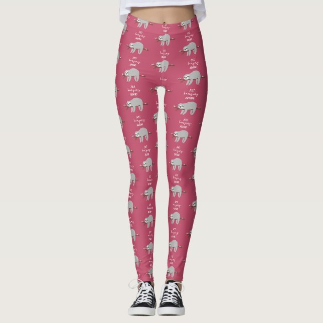 Just hanging around fun lazy sloth leggings (Front)