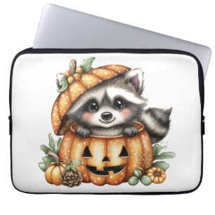 Just hanging around, Playful Racoon In Pumpkin Laptop Sleeve