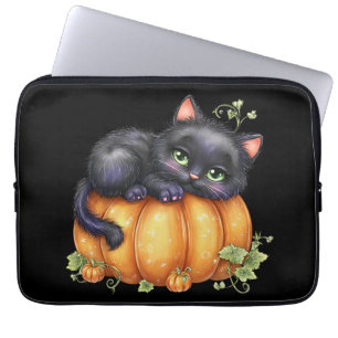 Just hanging around, Resting Kitten In Pumpkin Laptop Sleeve