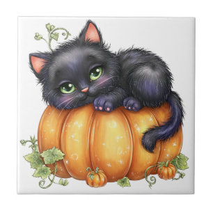 Just hanging around, Resting Kitten In Pumpkin Tile