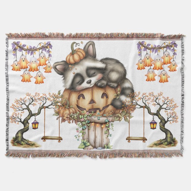 Just hanging around, Sleepy Racoon Throw Blanket (Front)