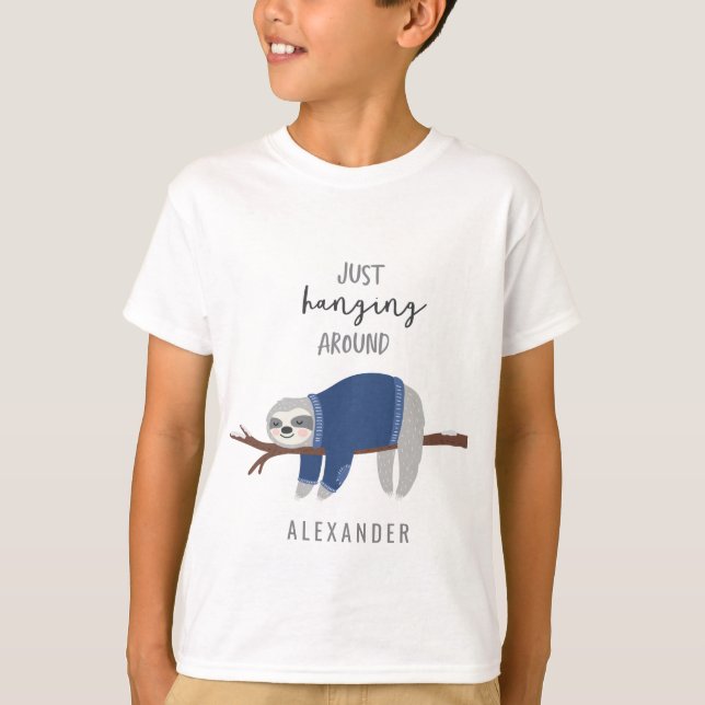 Just hanging around sloth blue T-Shirt (Front)