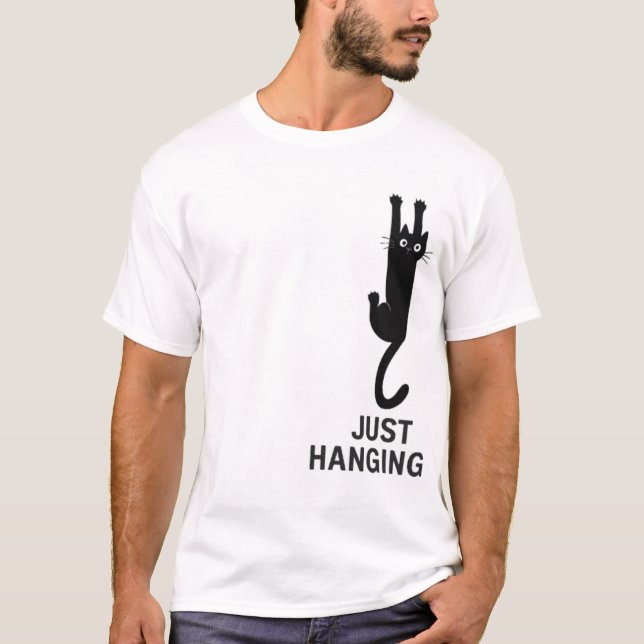 Just Hanging Cat – Funny Climbing Black Cat  T-Shirt (Front)