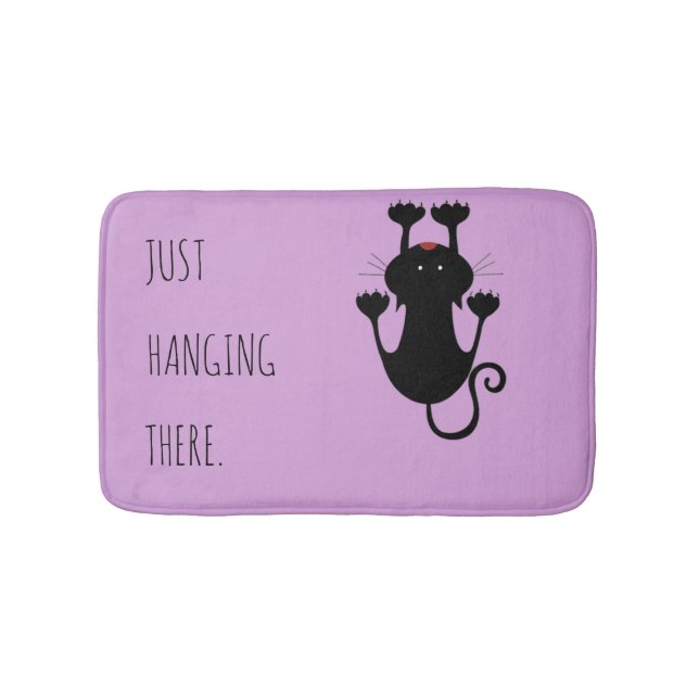 Just hanging there black cat cartoon funny text bath mat (Front)