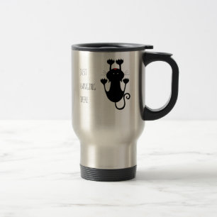 Just hanging there black cat cartoon funny text travel mug