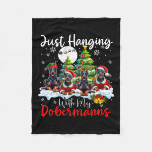 Just Hanging With My Dobermanns Xmas Three Santa D Fleece Blanket