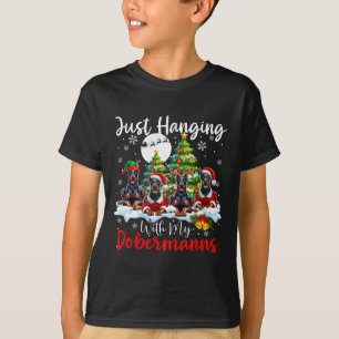 Just Hanging With My Dobermanns Xmas Three Santa D T-Shirt