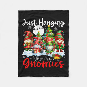 Just Hanging With My Gnomies Xmas Three Santa Dogs Fleece Blanket