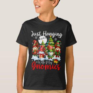 Just Hanging With My Gnomies Xmas Three Santa Dogs T-Shirt
