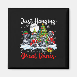 Just Hanging With My Great Danes Xmas Three Santa Magnet