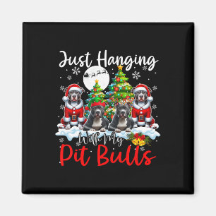 Just Hanging With My Pit Bulls Xmas Three Santa Do Magnet