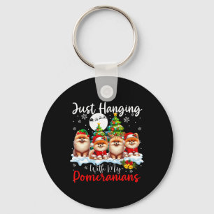 Just Hanging With My Pomeranians Xmas Three Santa  Key Ring