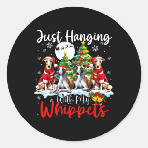 Just Hanging With My Whippets Xmas Three Santa Dog Classic Round Sticker