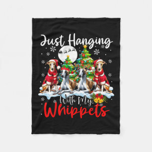 Just Hanging With My Whippets Xmas Three Santa Dog Fleece Blanket