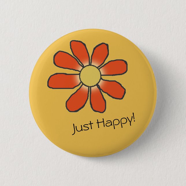 JUST HAPPY Red Graphical Flower 6 Cm Round Badge (Front)