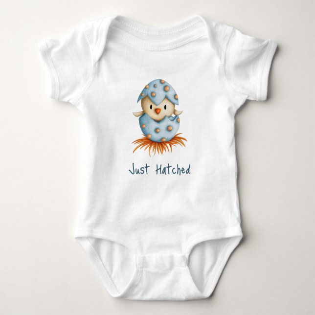 Just Hatched Blue Bird Hatching Boy Baby Bodysuit (Front)