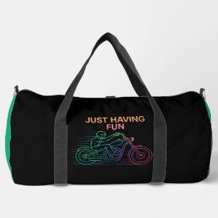 Just Having Fun Colorful Motorcycle Rider Duffle Bag