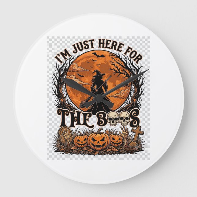 Just Here Boos Halloween Witch Moon Pumpkins_1 Large Clock (Front)