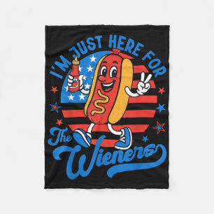 Just Here For The Hot Dog Wieners 4th Of July Fleece Blanket