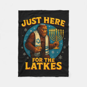 Just Here For The Latkes Funny Hanukkah Bigfoot  Fleece Blanket