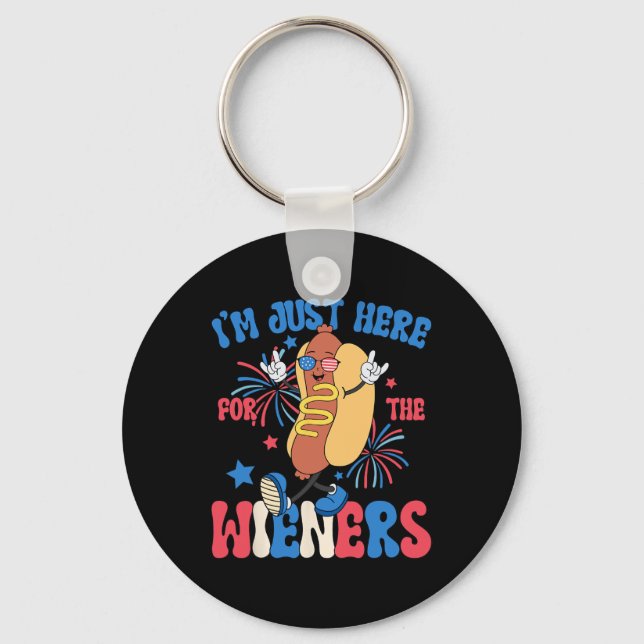 Just Here For The Weiners 4th Of July Funny Hot Do Key Ring (Front)