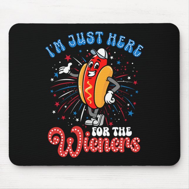 Just Here For The Wieners Firework Hot Dog 4th Of  Mouse Pad (Front)