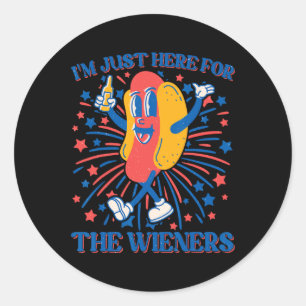 Just Here For The Wieners Hot Dog Funny 4th Of Jul Classic Round Sticker