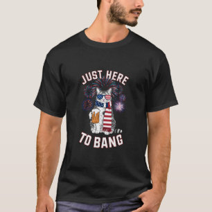 Just Here To Bang USA Flag Beer Cat Lover July 4th T-Shirt