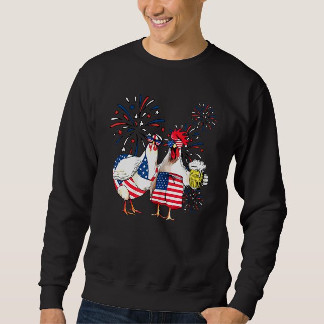 Just Here To Bang Usa Flag Chicken Beer Firework 4 Sweatshirt (Front)