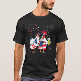 Just Here To Bang Usa Flag Chicken Beer Firework 4 T-Shirt