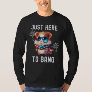 Just Here To Bang USA Flag Funny Hamster 4th Of Ju T-Shirt