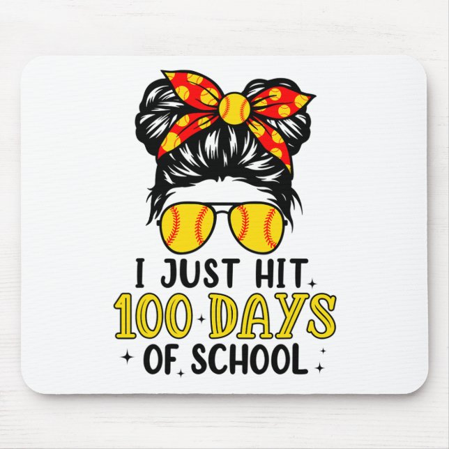 Just Hit Happy 100 Days Of School Softball Messy B Mouse Pad (Front)