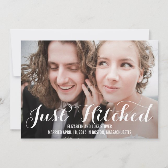 Just Hitched Wedding Announcement - White (Front)