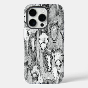 just horses black white iPhone 16 pro case