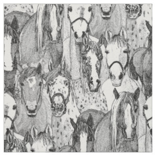 just horses black white fabric