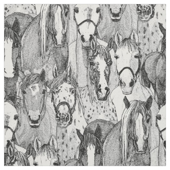 just horses black white fabric (Swatch)
