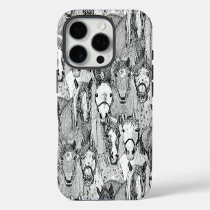 just horses black white iPhone 16 pro case