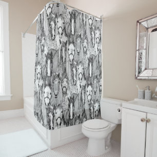 just horses black white shower curtain