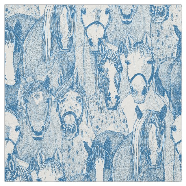 just horses cobalt blue half pearl fabric (Swatch)