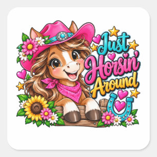 Just Horsin' Around Horse Design Square Sticker