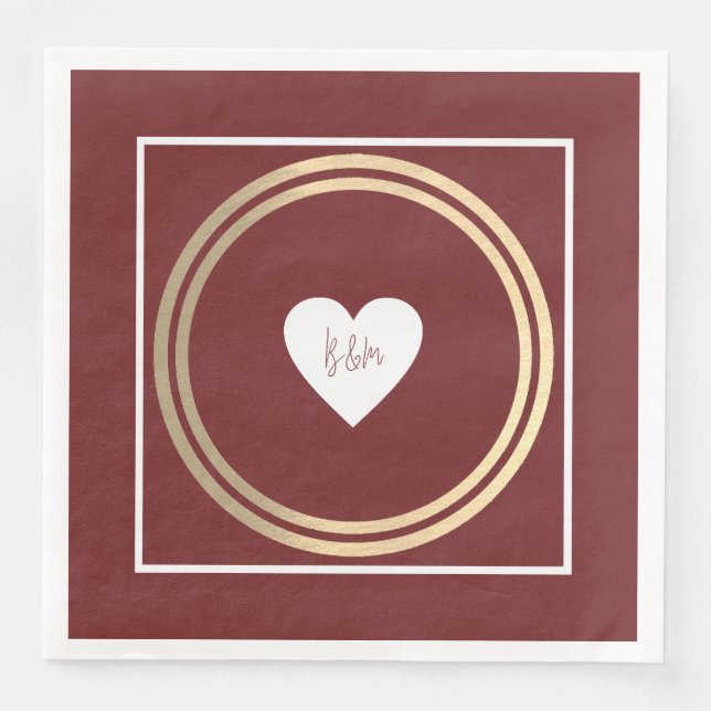 Just Initials Love Heart Burgundy Modern Napkin (Front)