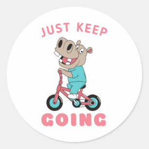 Just Keep Going Cute Hippo Riding Bicycle Classic Round Sticker