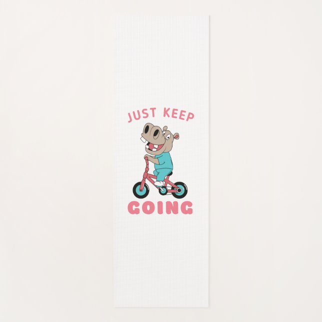 Just Keep Going Cute Hippo Riding Bicycle Yoga Mat (Front)
