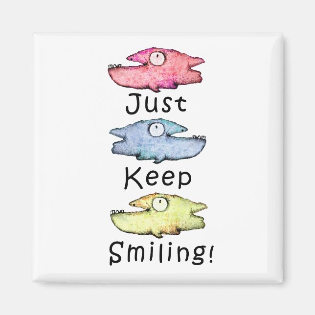 Just Keep Smiling! Colourful toothy fish Magnet (Front)